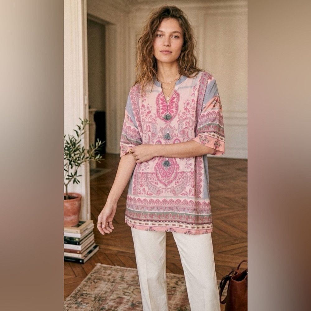 Ethnic 100% Cotton Paisley Print Tunic - Size S - French Girl Chic